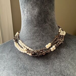 Rare Silpada 5 Strand Freshwater Pearl and Sterling Silver Necklace N1214